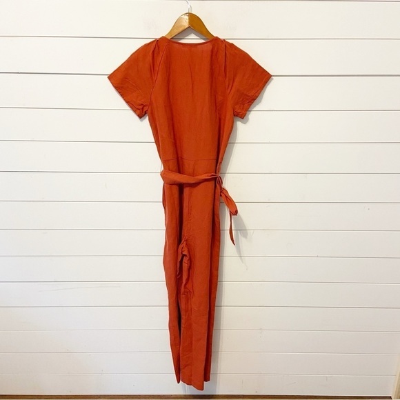NWTs Madewell | Women’s Rust Orange Linen Blend Belted Jumpsuit Size 00 - Picture 4 of 10